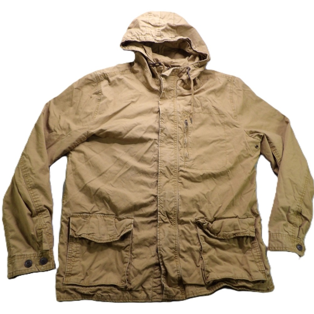 Cape Juby Field Jacket Men XL Tan Hooded Military Utility Cargo Safari Zip cotto